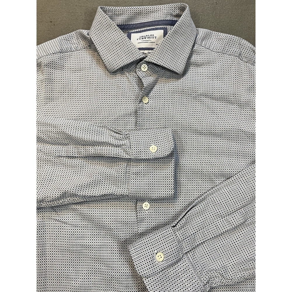 Charles Tyrwhitt Mens 17/33 Cotton Dress Shirt Blue Micro Check Slim Fit Spread